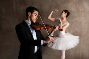 side view male musician ballerina